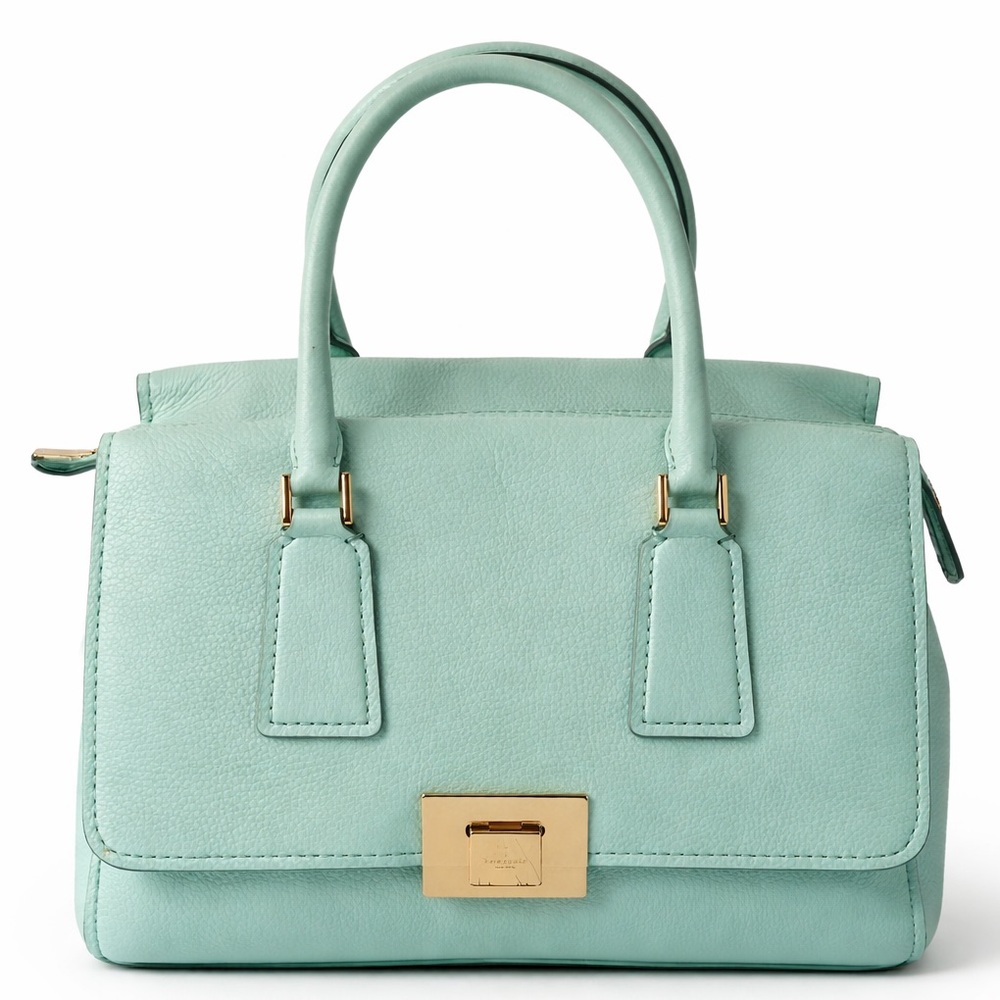 Kate Spade Mint Green Leather Satchel Top Handle Structured Bag Gold Hardware